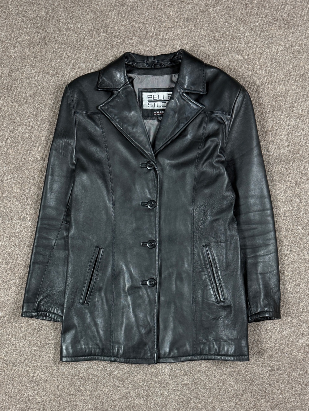 Vintage Pelle Studio Black Genuine Leather Jacket Womens Medium Button Front 90s